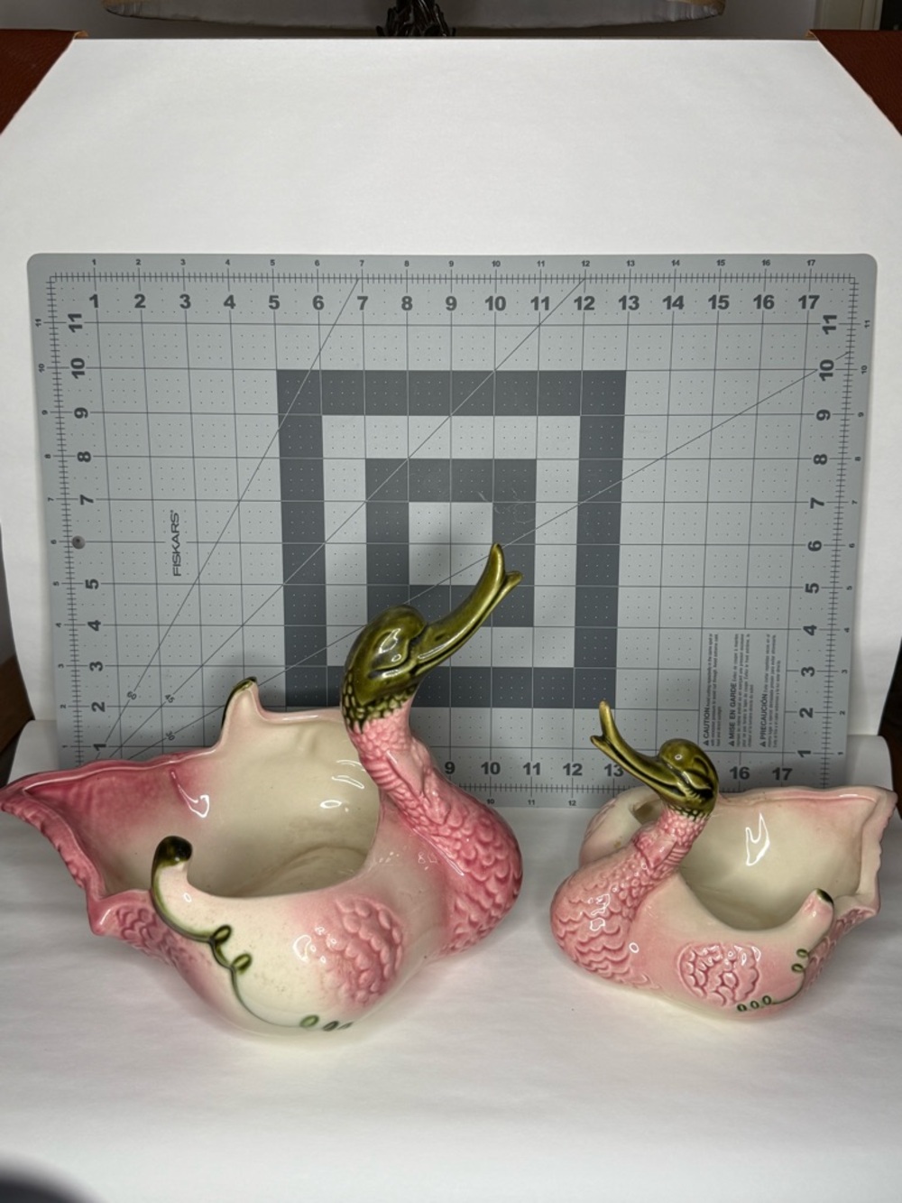 Pair of Pink and Green Ceramic Duck Planters